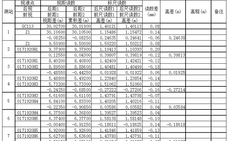 電子水準(zhǔn)測量記錄手簿